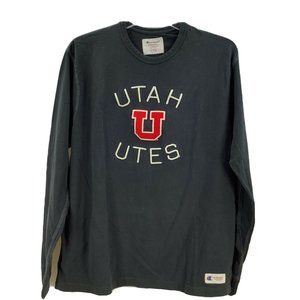 UTAH Utes CHAMPION Size 2XL Men's Gray Long Sleeve T Shirt Heavier Weight Cotton